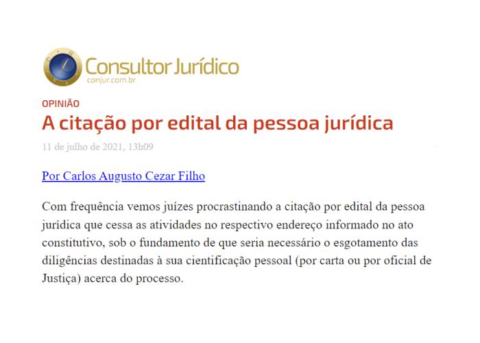 A citação por edital da pessoa jurídica