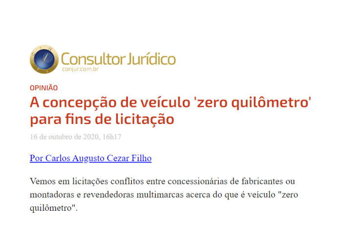 A concepção de veículo ‘zero quilômetro’ para fins de licitação