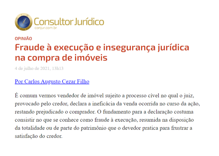 Fraude à execução e insegurança jurídica na compra de imóveis